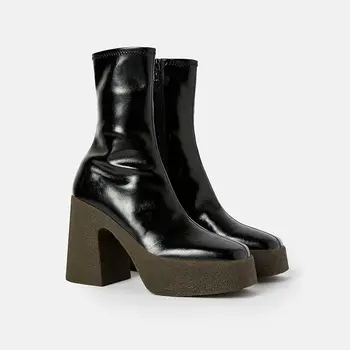 Nowy marka kobiet jesień zima ciepłe buty sexy wysokie obcasy platformy, czarny, brązowy zamek buty kobieta botki duży rozmiar euro 34-40