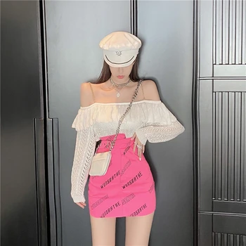 Nowy Mini Jesień Róża Czerwona Damska Spódnica Moda List Drukowania Spódnice Damskie Sexy Nieregularne Torba Hip Spódnica Mujer
