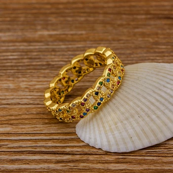 Nowy modny piękny Miedziany Tęczy pierścień sześciennych cyrkon rhinestone pusty projekt złoty kolor CZ palec biżuteria prezenty dla kobiet
