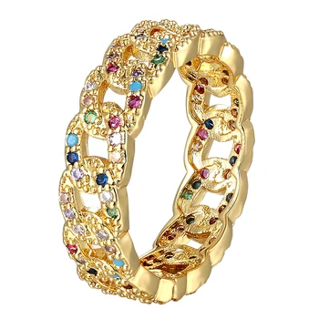 Nowy modny piękny Miedziany Tęczy pierścień sześciennych cyrkon rhinestone pusty projekt złoty kolor CZ palec biżuteria prezenty dla kobiet