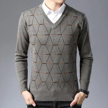 Nowy Modny Sweter Marki Dla Mężczyzn Pulower V Neck Slim Fit Swetry Na Drutach Grube Ciepłe Jesienne Koreański Styl Casual Mężczyźni