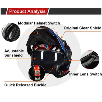 Nowy, modułowy kask VCOROS flip up dual lens moto helmet ABS material shell quick release Full face motorcycle helmets