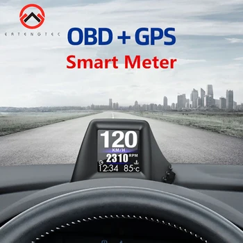 Nowy OBD2+GPS HUD komputer pokładowy A-filar wykończenie ustawić samochód HUD gadżet RPM Turbo ciśnienia oleju i temperatury wody. Prędkościomierz GPS