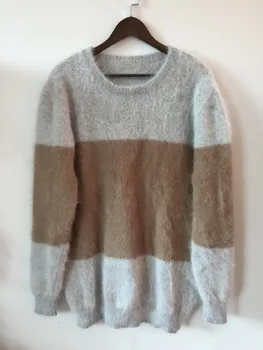 Nowy prawdziwy norek kaszmirowy sweter mężczyźni czysty kaszmir pasiasty sweter swetry norek sweter darmowa wysyłka hurtowa cena