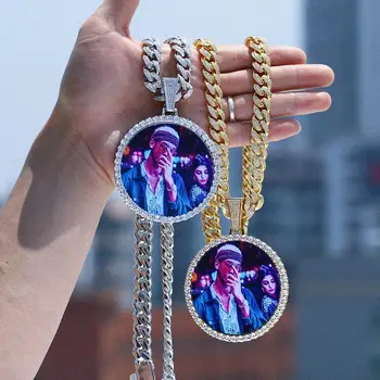 Nowy przewymiarowane duży okrągły wykonany na zamówienie obraz wisiorek naszyjnik osobowość męskie hip-hop biżuteria przesada rap styl cyrkonia