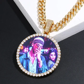 Nowy przewymiarowane duży okrągły wykonany na zamówienie obraz wisiorek naszyjnik osobowość męskie hip-hop biżuteria przesada rap styl cyrkonia