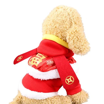 Nowy Rok Garnitur Pet Dog Puppy Płaszcz Chiński Styl Haft Odzież Czerwona Zima Ciepła Małe Psy Bluza