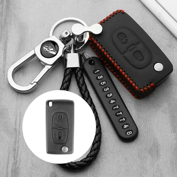 Nowy skórzany pokrowiec do kluczy samochodu Peugeot 306 407 807 Partner C2 C3 C4 Xsara Picasso C5 C6 C8 Berlingo smart key case cover