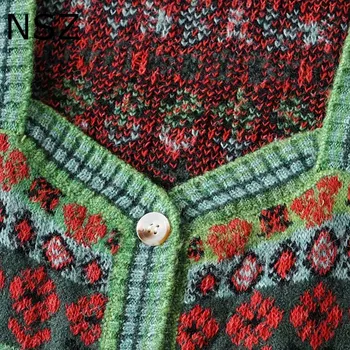 NSZ kobiety żakardowe kwiatowy crop top sweter z dzianiny sweter kurtka płaszcz dzianiny sweter Jersey Mujer Pull Femme moda