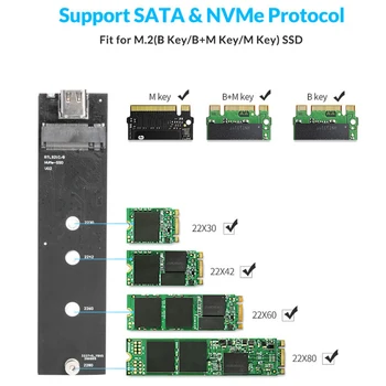 NVME/NGFF SSD Case Adapter M. 2 to USB Type C C 10 Gb/s obudowa Zewnętrznego dysku twardego dla M-Key / B-Key Dual Protocol M2 Hdd Disk
