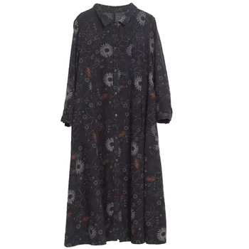NYFS 2020 New Autumn Woman Dress Loose Vintage Cotton Printing long Dress vestido de mujer Robe Elbise kobieca sukienka