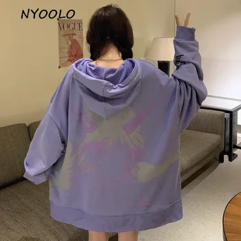 NYOOLO Harajuku kreskówka, anime, dziewczyna listy drukowania z długim rękawem bluzy kobiety wiosna-jesień, swetry z kapturem, bluza dziewczyny top