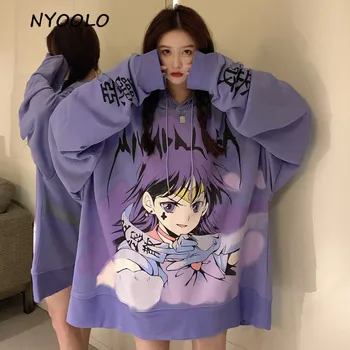 NYOOLO Harajuku kreskówka, anime, dziewczyna listy drukowania z długim rękawem bluzy kobiety wiosna-jesień, swetry z kapturem, bluza dziewczyny top