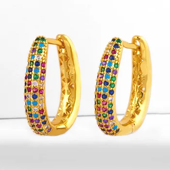 OCESRIO Luxury 24k Gold Rainbow Hoop kolczyki dla kobiet z kamieni bar kanały Hoop kolczyki cyrkon Huggie Jewellery ers-r57