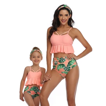 Odpowiednie rodziny bikini strój kąpielowy dla ojca, matka, syn, córka, dzieci, dzieci, plaża krótkie stroje kąpielowe kobiety strój kąpielowy body