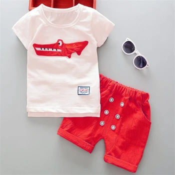 Odzież dla chłopców letnia odzież dziecięca dla dzieci dzieci chłopiec kreskówka Krokodyl biały t-shirt spodenki bebe modne stroje