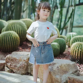 Odzież dziecięca dla dziewczynek plac jeansowa niebieska spódnica 2020 moda dla dzieci elastyczny pas błyskawica jeansowa spódnica nastolatki dziewczyny ubrania w wieku 2-14 lat