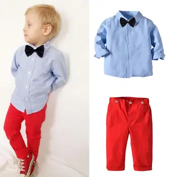 Odzież dziecięca kostiumy dla dzieci 2 szt./kpl. Dzieci Dzieci dla chłopców garnitur koszula w kratę+ spodnie komplet dla chłopców do formalnego przyjęcia 1-6 lat