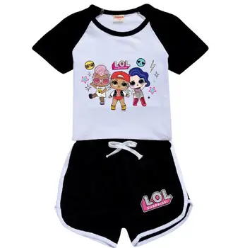 Odzież dziecięca LOL Dolls Girls Tops krótki dres poliester LOL młodzieżowa koszula kreskówka chłopców koszulka letni zestaw