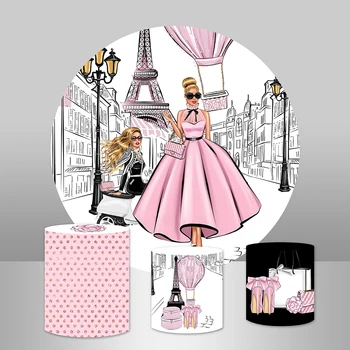 Okrągłe tła koło tło moda paryska dziewczyna tło różowy diament urodziny candy biurko cylindryczne osłony