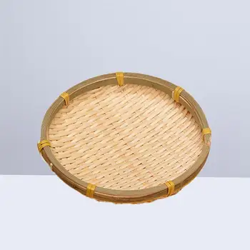 Okrągły wiklinowy bambusowy kosz ręcznie owoce warzywa ruszt kosz przekąski ciasteczka suszenie talerz (13 cm)