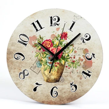 Okrągły zegar ścienny shabby chic wystrój domu do kuchni cicha salon zegarki akcesoria sztuka vintage, duże zegary ścienne kwiat