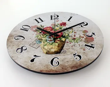 Okrągły zegar ścienny shabby chic wystrój domu do kuchni cicha salon zegarki akcesoria sztuka vintage, duże zegary ścienne kwiat