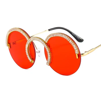 Okulary 2020 Moda Damska Bez Oprawy Okrągłe Okulary Luksusowe Okulary Daimond Mężczyźni Rocznika Gafas De Sol Dropshipping