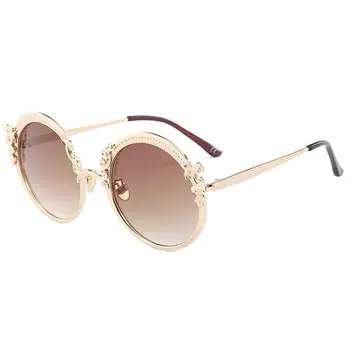 Okulary przeciwsłoneczne dla kobiet marki designerskie buty retro biżuteria, okrągły, óculos steampunk metalowy stelaż lunetę wysokiej jakości różowy UV400