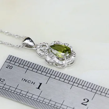 Oliwkowo-zielone kamienie 925 srebro biżuteria biały CZ kolczyki/wisiorek/naszyjnik/pierścień zestawy biżuterii dla kobiet ślub
