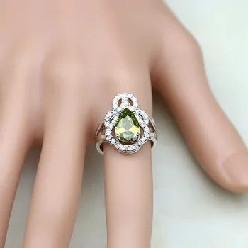 Oliwkowo-zielone kamienie 925 srebro biżuteria biały CZ kolczyki/wisiorek/naszyjnik/pierścień zestawy biżuterii dla kobiet ślub