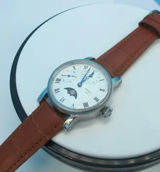 On taras Leather Handwind Zegarki PVD Case Bule Hands White Dial Small Second męskie mechaniczne zegarek prezent dla mężczyzn PA700