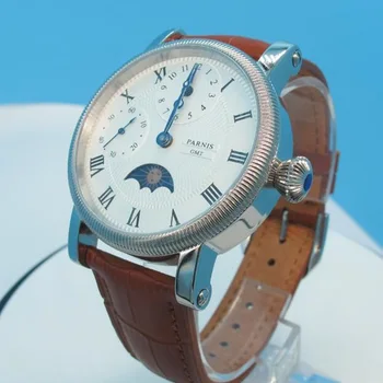 On taras Leather Handwind Zegarki PVD Case Bule Hands White Dial Small Second męskie mechaniczne zegarek prezent dla mężczyzn PA700