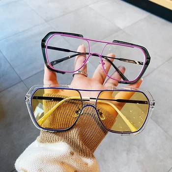 One Piece Yellow, Purple Clear Glasses Frame For Women New Fashion Vintage Alloy Okulary Kobiety Luksusowej Marki Kwadratowe Okulary