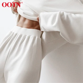 OOTN białe spodnie do biegania kobiety z wysokim stanem codziennych temat spodnie damskie sportowe domowy strój zwykły wiosna jesień elastyczny pas spodnie