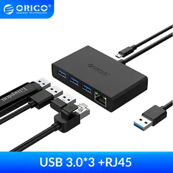 ORICO USB 3 porty hub 3.0 z гигабитным Ethernet-port dla Macbook Pro PC notebook USB hub szybki sieci RJ45