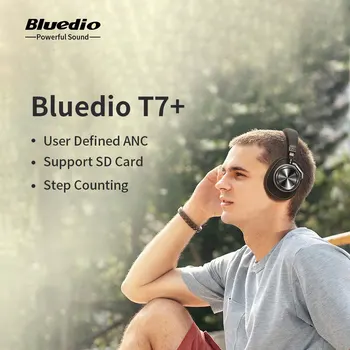 Oryginalny Bluedio T7 Plus słuchawki Bluetooth ANC bezprzewodowe słuchawki HIFI dźwięk liczenie kroków sterowanie dotykowe zestawu słuchawkowego H2