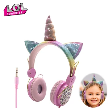 Oryginalny LOL niespodzianka lalka słuchawki przewodowe piękne jednorożce muzyka słuchawki stereo kompatybilny komputer, telefon komórkowy dziewczyna urodziny zabawka