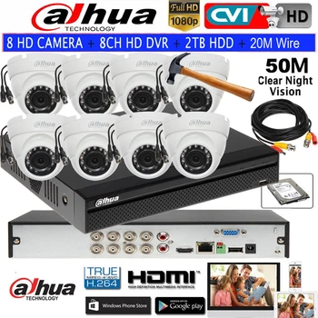 Oryginalny system bezpieczeństwa Dahua 8Ch HD CCTV Surveillance 1080P DVR DH-XVR5108HS-X z 8ch 1080P IR 20M outdoor HDCVI Dome Camera