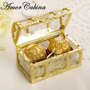 Osobowość twórcza ślub i przyjęcie puste przezroczyste siatki skarby cukierki pudełko plastikowe pudełka złoto/srebro