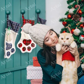 OurWarm plaid boże narodzenie pończochy kot pies Łapa choinka dekoracja Nowy rok dekoracji dla domu prezent uchwyt 46 x 28 cm