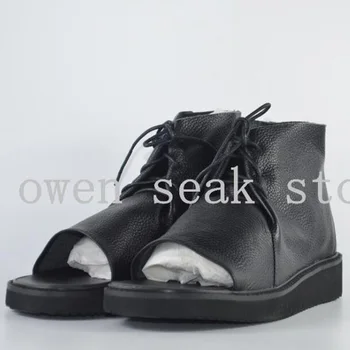 Owen Sic męskie sandały buty z wysokimi cholewkami rzymskie sandały japonki luksusowe trampki skóra naturalna zasznurować mężczyźni Owen sandały czarny