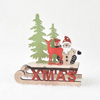 Ozdoby świąteczne drewniane zebrane DIY sanie samochodowe ozdoby twórczy Santa jeleń wózek świąteczne akcesoria Xmas navidad