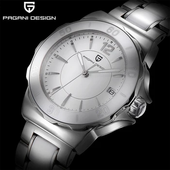 PAGANI DESIGN Women Quartz Watch Fashion High-End Ceramic Bezel Watch Automatic Date Wodoodporny Luminous White Women Wristwatch