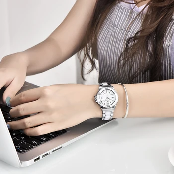 PAGANI DESIGN Women Quartz Watch Fashion High-End Ceramic Bezel Watch Automatic Date Wodoodporny Luminous White Women Wristwatch
