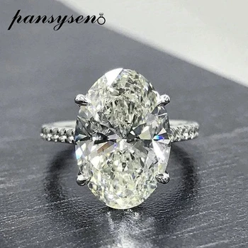 PANSYSEN Luxury Oval Cut Diamond Gemstone pierścienia dla kobiet prawdziwe srebro próby 925 biżuterii ślubne obrączki ślubne hurtownia