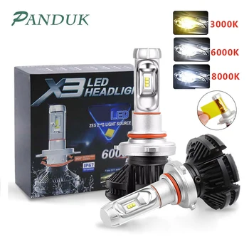 PANUDUK Car Light ZES H4 LED H7 H11 3000K 6000K 8000K HB3 9005 HB4 9006 samochodowe reflektory led żarówki 50 W 6000LM reflektory auto X3