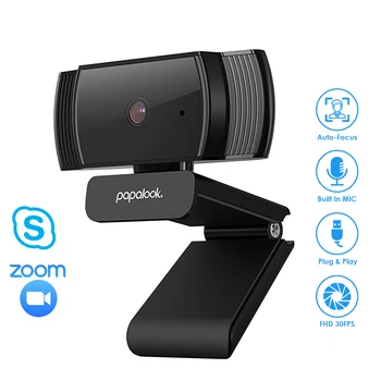 PAPALOOK AF925 Webcam 1080P Full HD автофокусная kamery do komputera z mikrofonem, obrotowe strumieniowe komputerowa kamera
