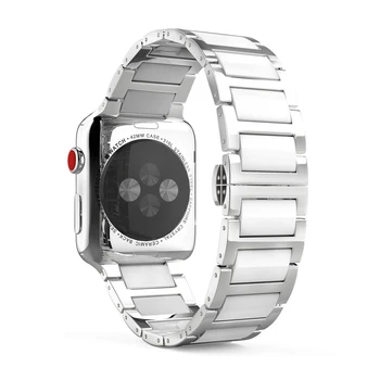 Pasek do Apple Watch band 44 mm 40 mm 5 4 3 2 1 mc 42 mm 38 mm pasek do zegarka ze stali nierdzewnej ceramiczna + link bransoletka akcesoria