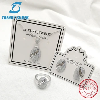 Pełna czysty 925 srebro cyrkon jasne CZ luksusowy zestaw biżuterii pierścień kolczyki dla kobiety wisiorek naszyjnik modny design